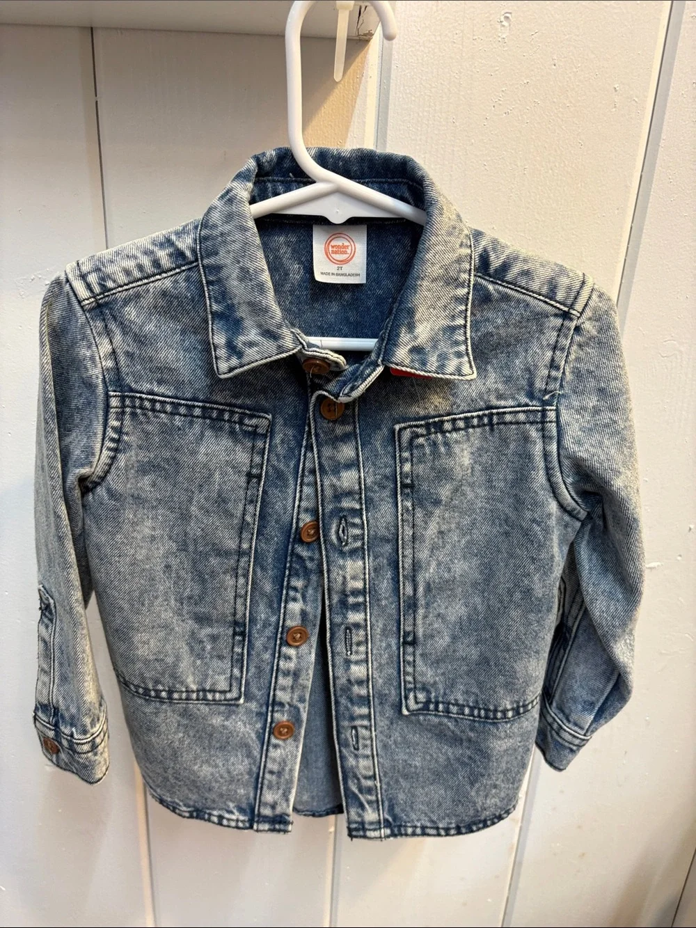 wonder nation Washed Denim Jacket with White Olivia Embroidery - Blue